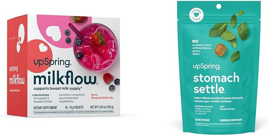 UpSpring Milkflow Electrolyte Kojení Supplement Drink Mix s Fenugreek Stomach Usadit Kapky pro příležitostné Nausea Relief / Upset Žaludek s Ginger, Lemon, Spearmint, a B6.