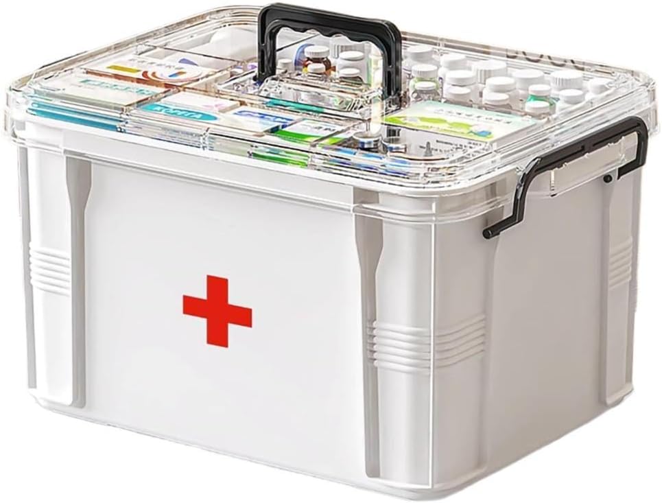 Medicine Storage Box, Pořadatel lahví, Dvojité kompartment, Transparentní, Velká kapacita, bílá