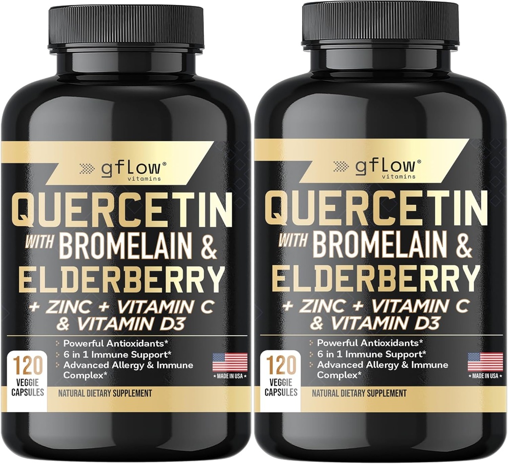 Quercetin s Bromelain zinkový vitamín C Vitamin D Elderberry - 120 Veggie Kapsle, Non- GMO, gluten- Free CLANE124; Imunitary Supplement CLANE124; Made in USA CLANE124; 4 Months Supply
