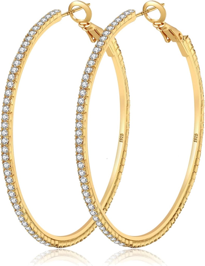 MOROTOLE 14K Gold Rhinestone Hoop Náušnice - módní tenké Big Hoops, hypoalergenní, 20 / 30 / 40 / 50 / 60 / 70mm