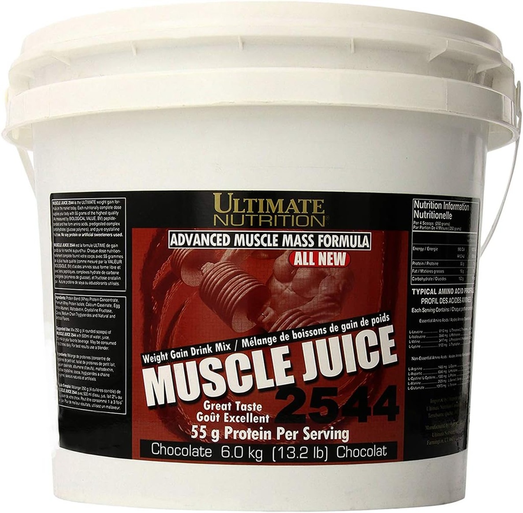 Ultimate Nutrition Muscle Juice, Weight Gain Drink Mix - Mass Gainer Workout Powder for men & Women - Doplněk pro Lean Muscle Growth & Imunitation Support with 55g Protein - Chocolate, 13.2lb