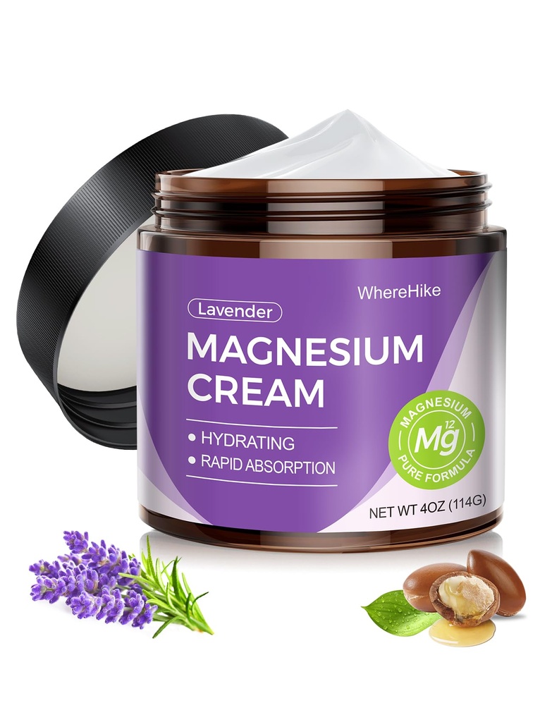 Natural Topical Magnesium Cream for Sleep, Nighttime Magnesium Motion for Pain and Leg Cramps, Muscle Relaxation, Calm, Deep Hydration for Skin Care. (Levandule)