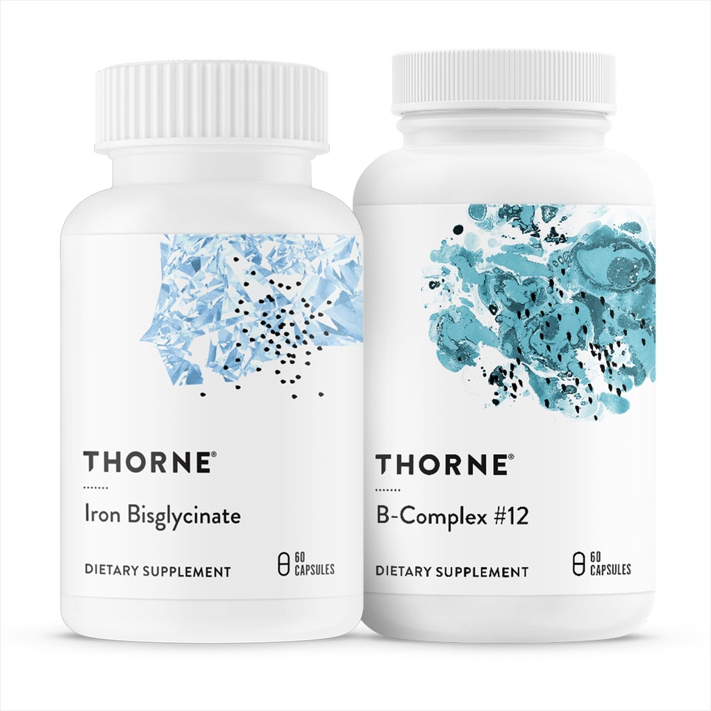 THORNE - Nutriční esenciály Duo - Železný bisglycinát & B-Complex # 12 pro energetickou podporu a tvorbu krve - 60 Služeb