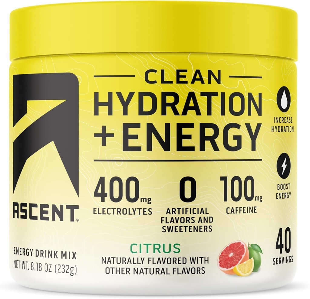 Afew Clean Hydration + Energy Electrolytes Powder - 100mg Caffeine, 400mg Electrolytes, No umělé přísady, Citrus 40 Servings