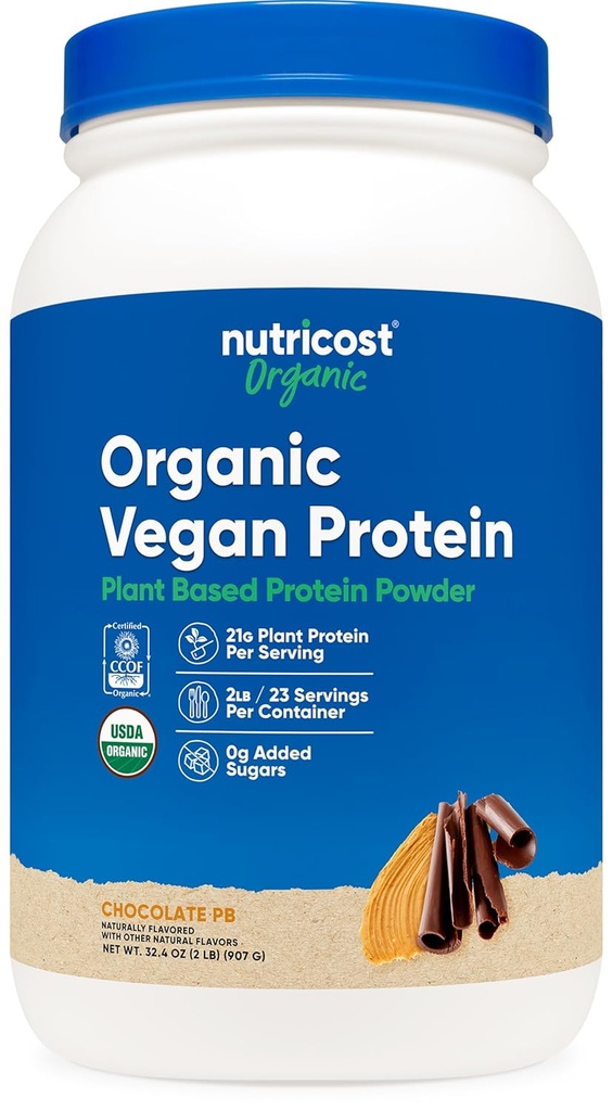 Nutricost Organic Vegan Protein Chocolate Buttery (2 LB) - Bezlepkové, GMO- bez