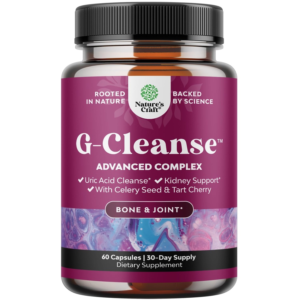 Natures Craft G- Cleanse Uric Acid Supplement - Čistota kyseliny močové pro společnou podporu a podporu ledvin - Ledviny Cleanser s Chanca Piedra, Tart Cherry Extract, Celer seed Extract Capsules - 60 Počet
