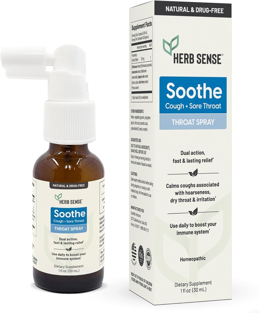 Herb Sense Throat Comfort Spray 124; Chlazení & Soothing s Slippery Elm, Echinacea & Heřmánek 124; Přírodní extracts (1 fl oz)