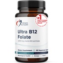 Designy pro zdraví Ultra methylovaný B12 + methylfolát - vitamin B12 Methylkobalamin a doplněk folátů, Adenosylkobalamin & 5-MTHF pro Nerve, Cellular Energy + Methylation Support (90 Kapsle)