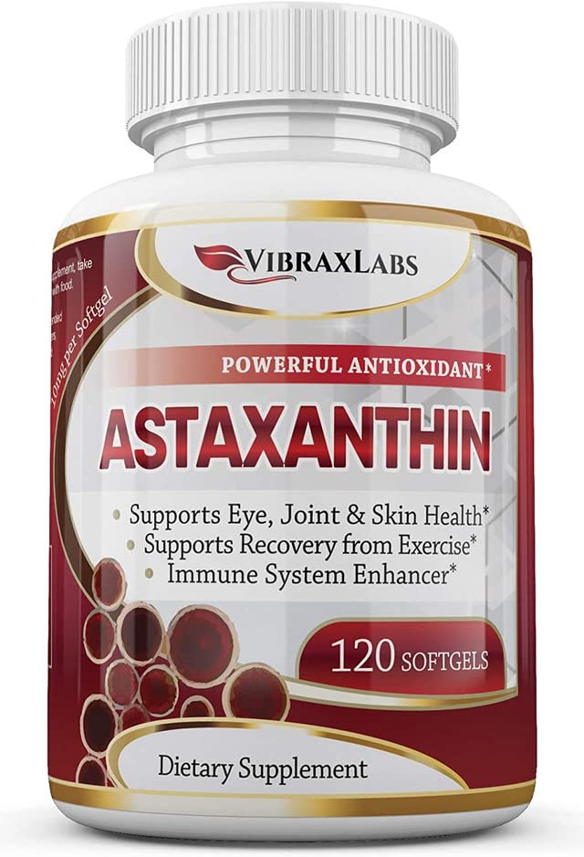 Astaxanthin 10mg dodatek / Nejlepší čistý antioxidant z mikrořas, pomáhá péči o pleť & oko, artritické spojky, zdravé stárnutí, zvýšení energie, 120 Non- GMO Softgels - Premium Astaxanthin doplňky