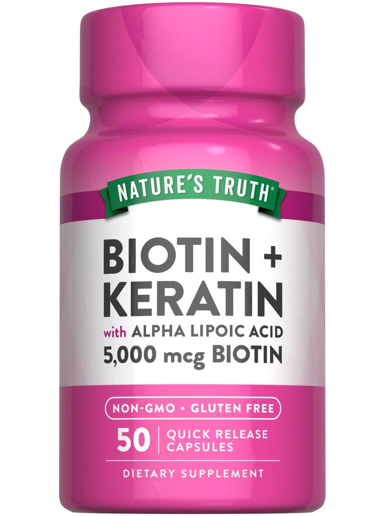 Nature 's Truth Biotin 5000 mcg CLAS124; 50 Kapsle CLAS124; s keratin a alfa kyseliny lipoové CLAS124; Non- GMO & gluten zdarma dodatek