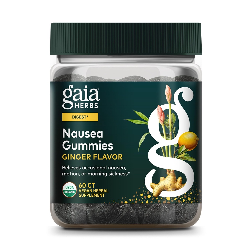 Gaia Herbs Nausia Organic Gummy - Relieves Occasional Nausia - s zázvorem a citrónem - 60 Veganské gumy (30- Day Supply)