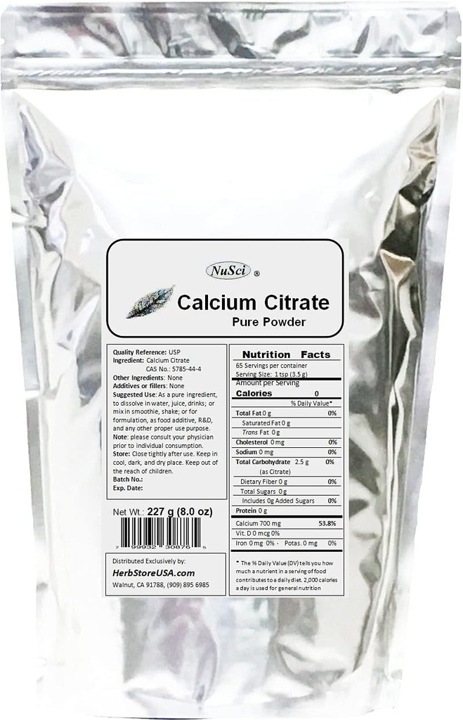 Citrát vápenatý prášek čistý bio- k dispozici forma vápníku (227 gramů (8.0 oz))