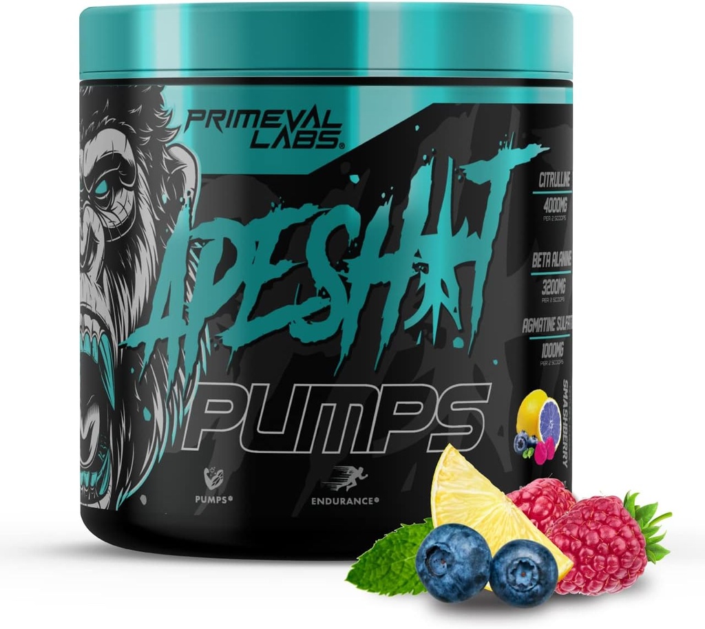 Primeval Labs Opičí čerpadla PreWorkout Prášek pro muže a ženy 40 Serving, Smashberry crup124; Caffeine Free Crup124; Nitric Oxide čerpadlo Pre Workout Energy Drink, intenzivní čerpadla, síla, Beta Alanin, L Citruline