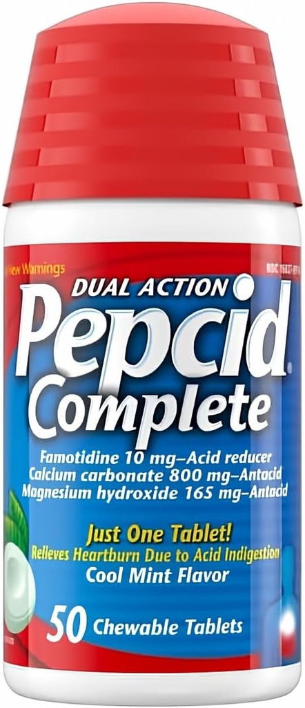 Pepcid Complete Acid Reducer + Antacid Chewable Tablety, Cool Mint Flavor, 50 Počet Pepcid Complete (balení po 1)