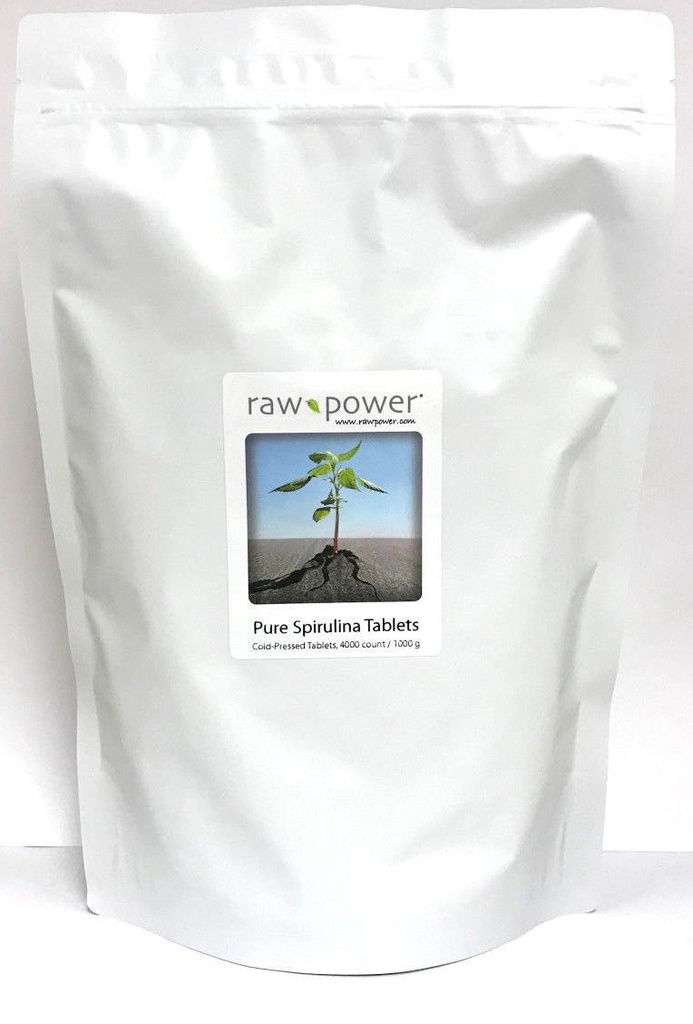 Raw Power Spirulina Cold- lisované tablety Bulk Kilo Bag 4000 Počet 250mg Tablety 1000g Celkem Organika