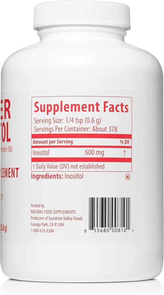Sunshine Valley ® Super Inositol, Vitamin B8 Práškový doplněk stravy, přírodní a PCOS doplněk plodnosti, Hormonální bilance a zdravé ovariální funkce podpora - 16 oz