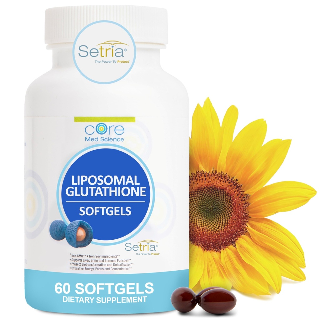 Core Med Science Liposomal Glutathione dodatek (500mg, 60 Softgels) - Čistá redukovaná Setria s fosfolipidovým komplexem - Antioxidant dodatek pro energii, a kůže