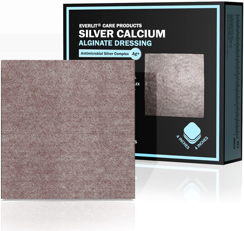 EveryLIT AG Silver Calcium Alginate Wound Dressing 124; Absorbent Non- Stick Sterilní Dressing Pad 124; Gentle Hemostatic Gauze with Natural Gelling Fiber for Wound Care (4 "x 4"; Pack of 10)