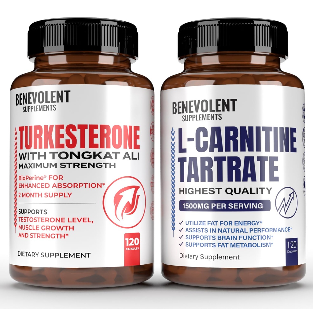 Turkesteron 8,000mg [Nejvyšší čistota] + Premium L- Carnitin Tartate dodatek - Vysoká absorpční dodatek s Tongkat Ali - Zvýšení Stamina, Lean růst svalů, podpora metabolismu a přírodní Ener