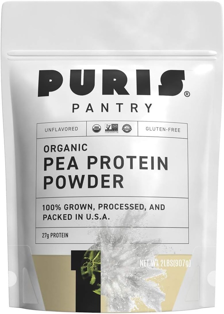 PURIS ® Organic Pea Protein Powder, 100% Made in the USA, 2 LB unflained, Certified Organic, Vegan, Gluten Free, Dairy Free, Non GMO, Plant- based Protein, Keto, BCAA (2 libry (balení po 12), bez příchutí)