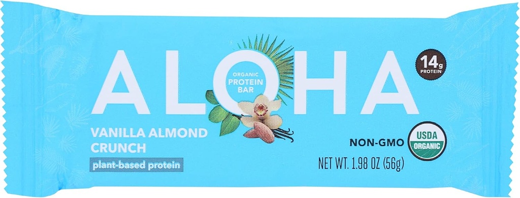 Aloha Organic Vanilla Almond Crunch Protein Bars, 14g Plant- Based Protein, USDA Certified Organic, Gluten Free & Non- GMO, 1.9 Oz (balení po 12)