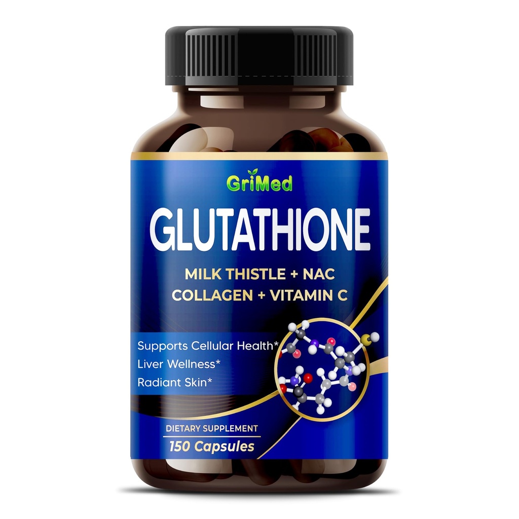 GriMed Glutathione 11,200mg - X10 Power with Milk Thistle, NAC, Collagen, Vitamin C - Cellular Wellness, Radiant Skin - USA Made & Tested (150 Počet balení po 1)