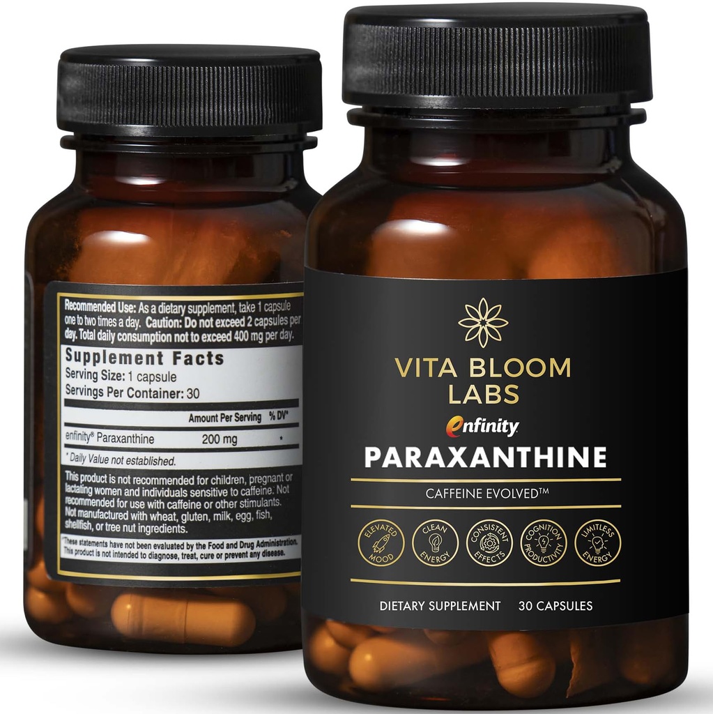 Enfinity Paraxanthine Capsules, Clean Energy & Focus, Caffeine Alternative Application 124; 200 mg per Capsule Application 124; 30 Capsules per Bottle Applications 124; Applicated in USA, GMP Certified, Non- GMO, Kosher