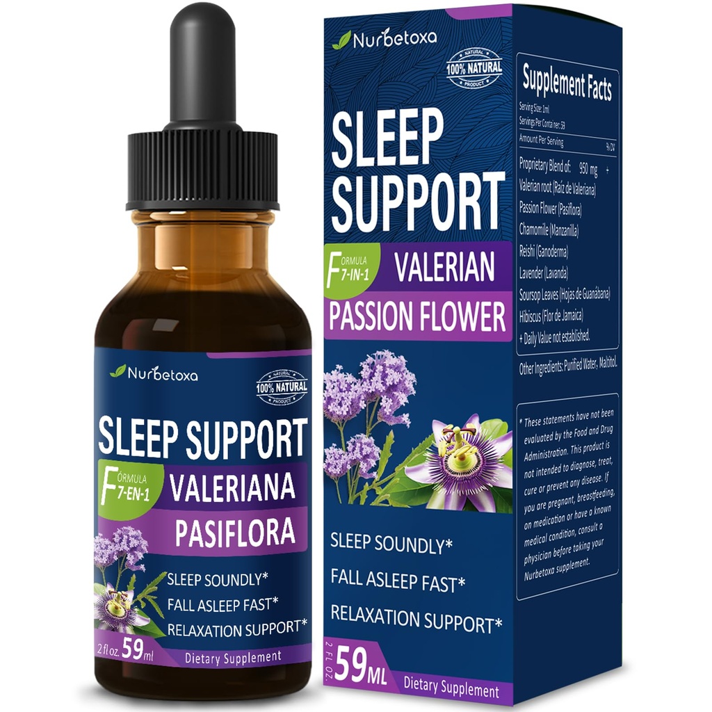 Valerian Sleep Support Drops, Gotas de Pasiflora y Valeriana y Lavanda para Dormir Progrente rapido. Vášeň květina & levandule extrakt tekutá tinktura pro rychlé a zvukové spánku. 2oz