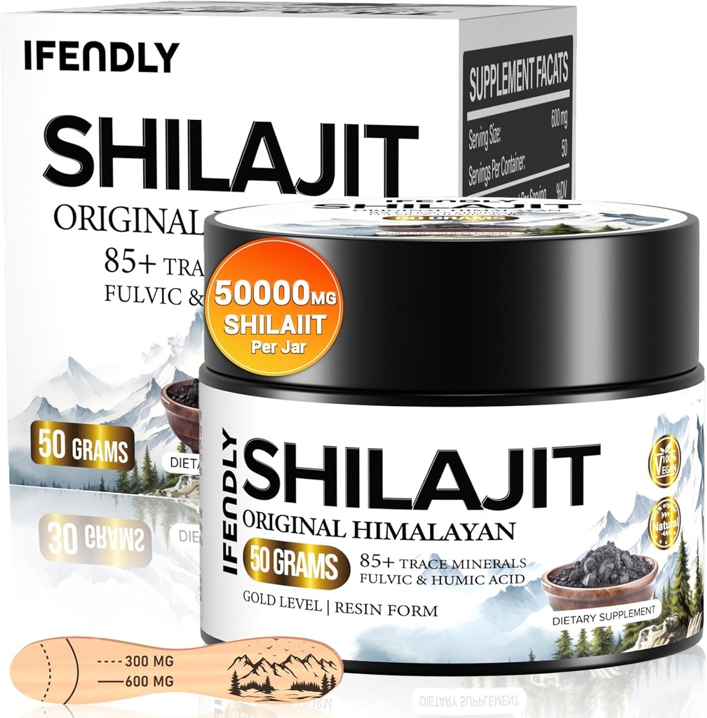 Shilajit Resin, Shilajit pro muže a ženy, Shilajit Organic - 600mg Potency Gold Grade, s 85 + stopové minerály, Fulvic & Humic Acid, pro Staminu, imunitu a sílu, 83 Služeb (50g)
