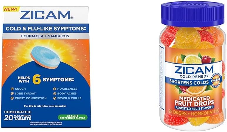 Zicam Cold & Flu 20 Tablet Ovocné kapky 25 Počet studených zkracování Homeopatické Zinek léky