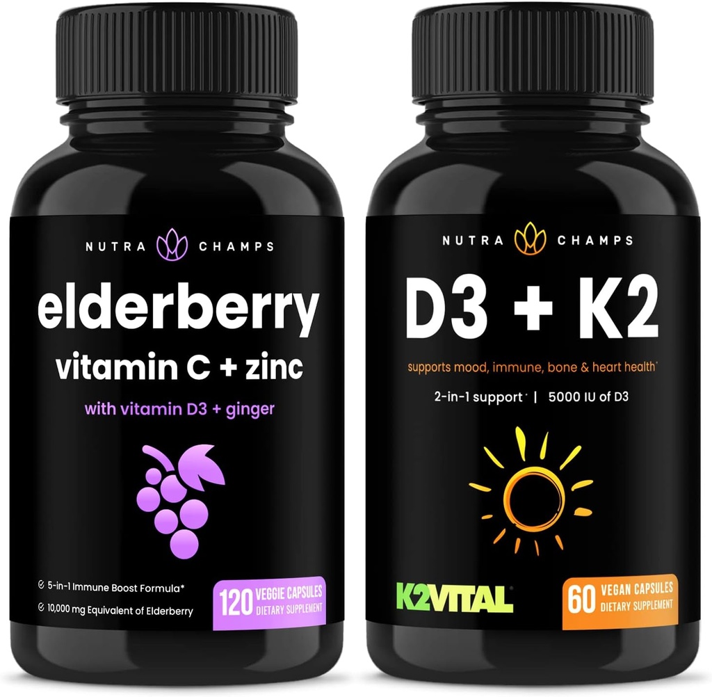 NutraChamps Elderberry a Vitamin D3 + K2 Kapsle Bundle