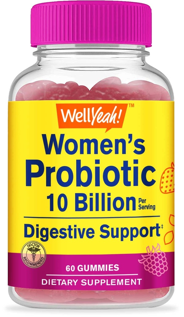WellYeah Probiotika pro ženy Gummies - 10 miliard CFU - pro stravovací podporu, Gut Health, a feminin Zdravotní podpora - Přírodní sourced Flavors - Vegan, opožděné uvolnění Womens Probiotic - 60 Gummies