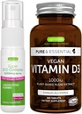 Vegan Vitamin D3 + Super B12- Complex 5000mcg Vegan Bundle, 365 1000iu Vitamin D3 Tablety + vysoká síla B12 Cherry Flavor Sublingual Spray, Igennus
