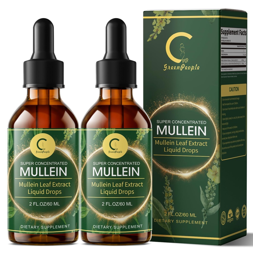 (2 Pack) Mullein Drops for Lungs - High potency Mullein Leaf Extract for Lung Detox & Cleanse, Podpora pro dýchací, imunitní, trávicí systém, přírodní mullein tekutá tinktura, Non- GMO, 4 FL OZ