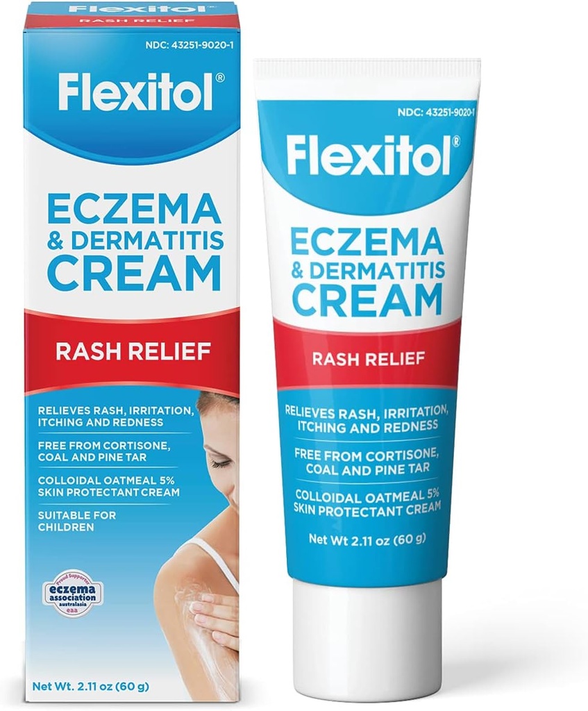 Flexitol Eczema & Dermatitis Cream - Steroid & Fragrance Free for Sensitive, podrážděná kůže s 5% koloidní ovesné vločky