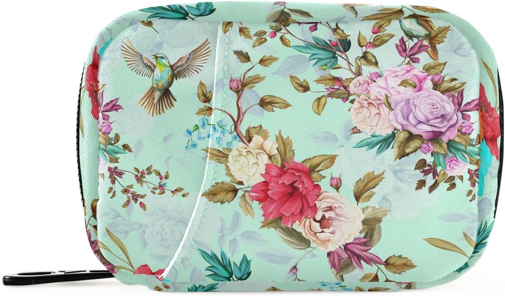 Rose Floral Birds Pill Box 7 Day Pill Pouzdro Taška Cestovní Pill Pořadatel Bag se Zipper Portable Týdenní Pouzdro Kompaktní velikost pro Vitamin doplněk držák