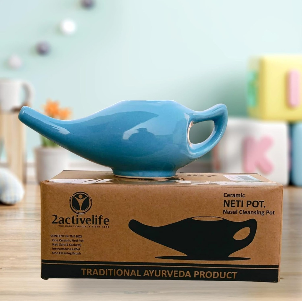 Jóga Neti hrnec pro Sinus & Congestion Čištění 124; Mikrovlnná trouba a myčka nádobí Friendly Durable 124; Leak Proof Durable Keramic Neti Pot Durable 124; Nasal Wash Ruční Udržitelné Keramické - Blue