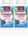 Charcocaps Rychlé chování plynu Relief pro floating & Flatulence, Drogy bez detoxikace Activated Charcoal Formule, 100 Kapsle, 30 denní dodávky, Pink- Pack of 2