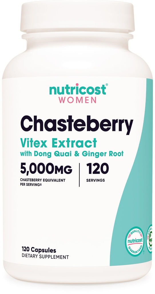 Nutricost Chasteberry dodatek pro ženy 120 Kapsle, 5000mg Ekvivalentní per Serving (od 500mg 10: 1 Extract), s Dong Quai & Ginger Root Extract, Vegetarian, gluten Free & Non- GMO