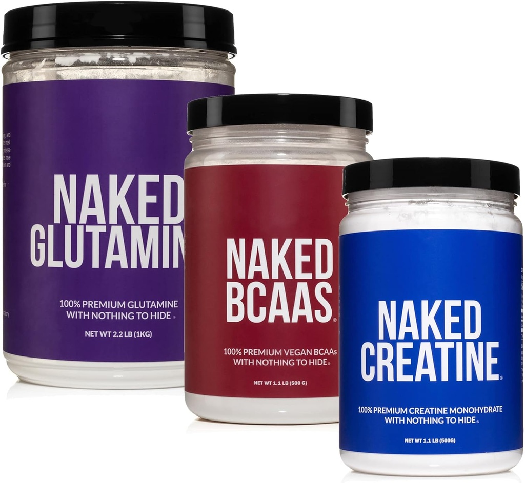 NAKED růst svalů a zotavení Bundle: čistý glutamin, kreatin, a bez příchutí BCAA