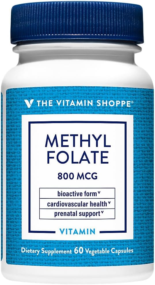 Vitamin Shoppe Methylfolát pro ženské zdraví - Prenatální podpora a vývoj dítěte - 800 MCG (60 Zeleninové kapsle)