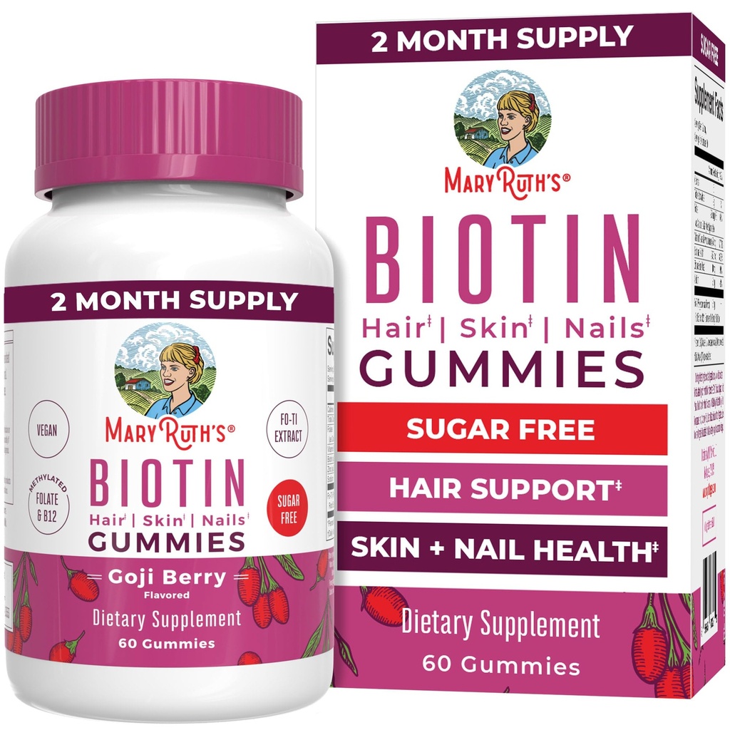 MaryRuth Organics Biotin Gummies PHAR124; Cukr zdarma 124; Vegan PHARMAN 124; Non-GMO PHARMAN 124; 2,500 MCG Biotin doplněk PHARMAN 124; Vlasové kůže a nehty Vitamíny PHARMAL 124; Vlasové růstové vitamíny PHARMAL 124; Úbytek vlasů 124; 60