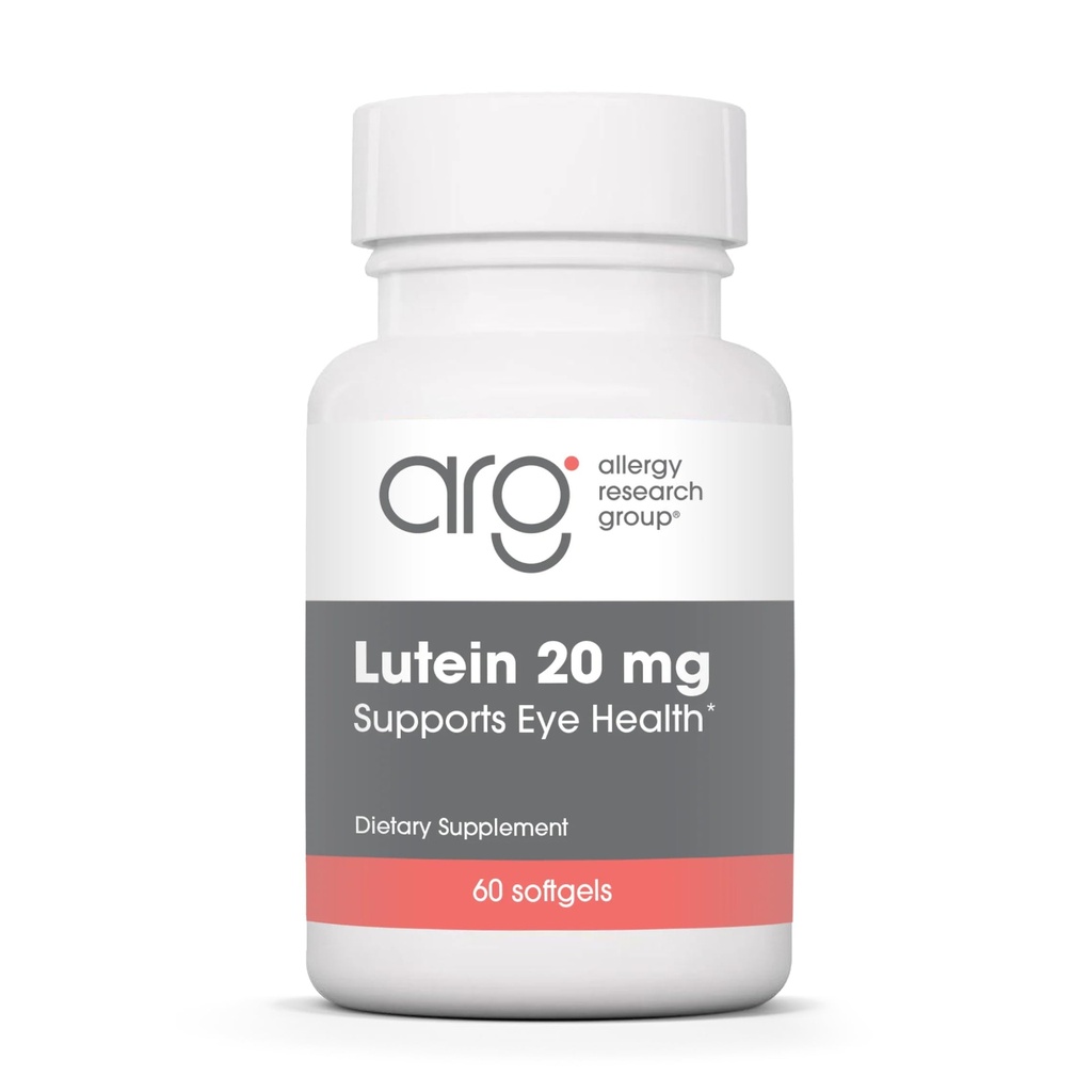 Alergie Research Group Lutein dodatek - oční vitamíny, 20mg Lutein a Zeaxanthin pro oči, oční zdraví, zrak péče, Softgels - 60 Počet