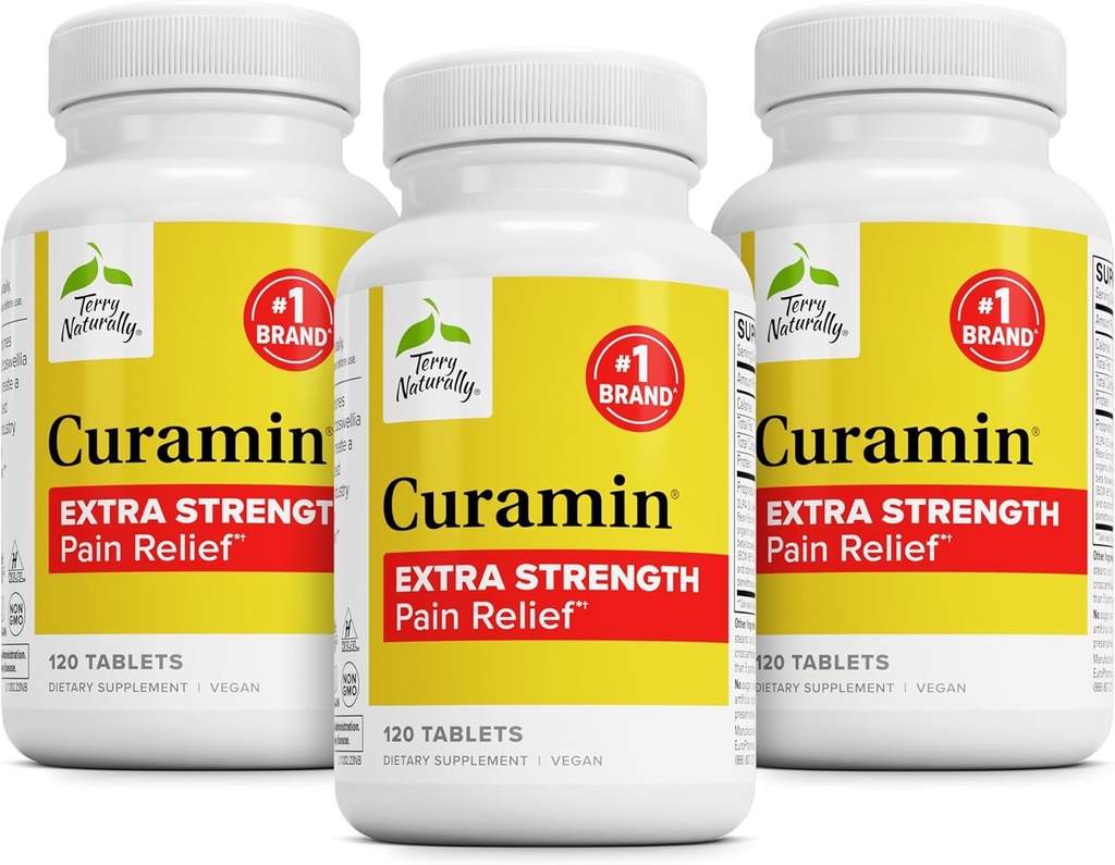 Terry Přirozeně Curamin Extra Strength - Curcumin & Boswellia pro podporu zdravého oběhového oběhu - Turmerický dodatek k podpůrným spojkám, Muscle Health & Endorphin Production - 120 tablet (balení po 3)