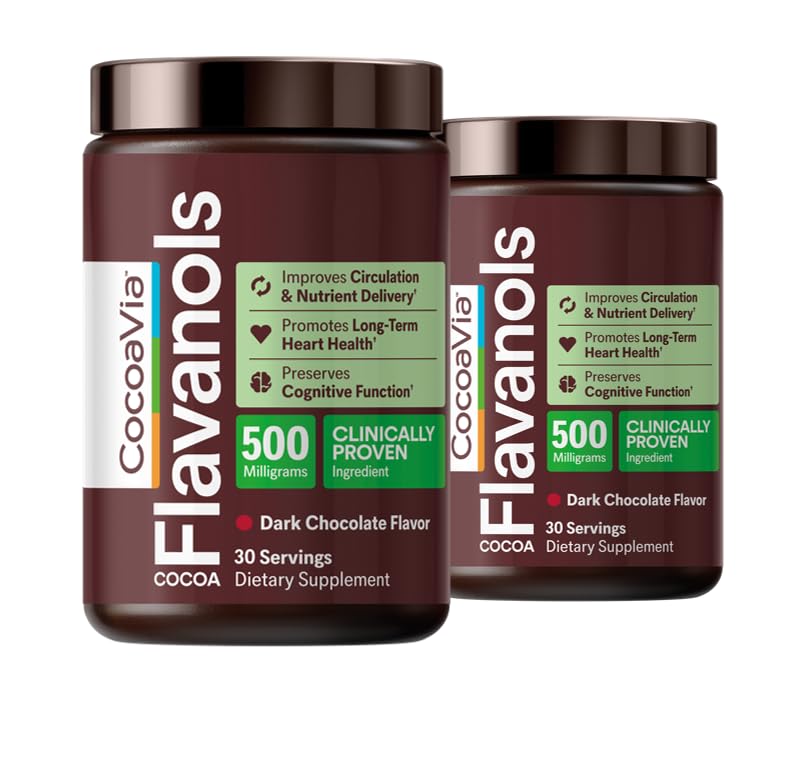 CocoaVia Cardio Health Cocoa Powder, 60 Servings, 500mg Cocoa Flavanols, Support Heart Health, Boost Nitric Oxide, Zlepšení cirkulace, Energie, Preworking, Vegan, Dark Chocolate Cacao
