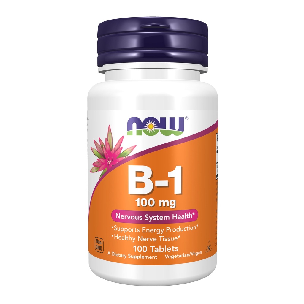 Nyní Potraviny Doplňky, Vitamin B-1 100 mg, Výroba energie *, Nervový systém Zdraví *, 100 Tablety