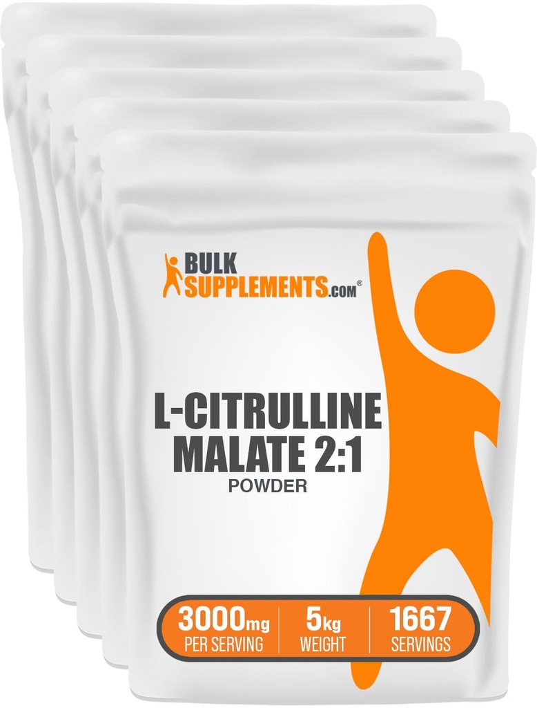 BulkSupplements.com L- Citrulline Malate 2: 1 Powder - Nitric Oxide Boost, Citrulline Malate Supplement - Neochucený & gluten zdarma - 3g na porci, 1kg (balení 5) (11 liber)