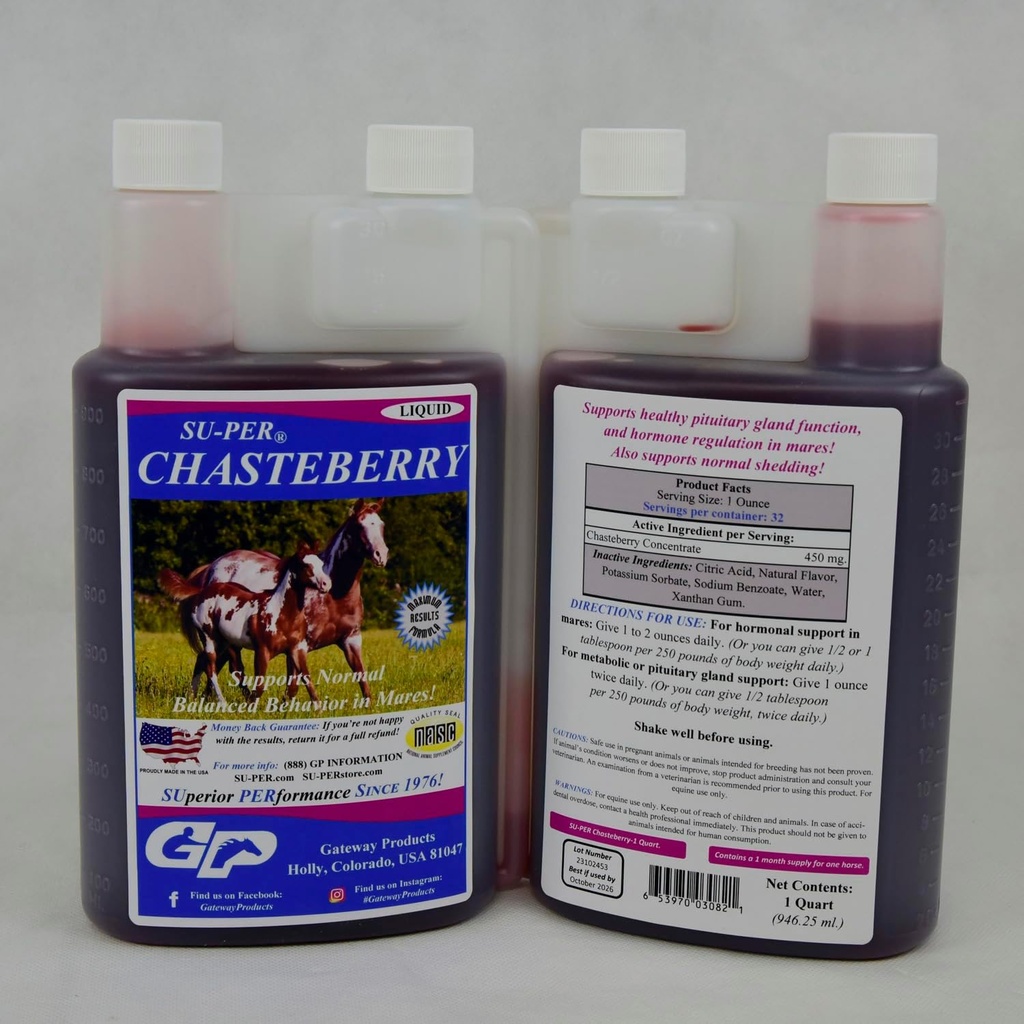 SU-PER Chasteberry Dodatek pro koně - Podporuje Hormon Regulation & Health Pituital Gland Function in Mares - Chasteberry pro koně - 1 kvart, (2 Pack)