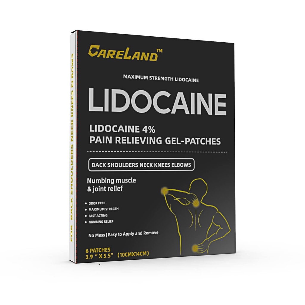 CARELAND 4% Lidokain Gel Patch, 6 Počet 124; Maximální síla Pain Patch pro svalové úlevy v krku Knee Back a ramena 124; Nevonící Numbing Patch pro mýdlové nervy, Sponky