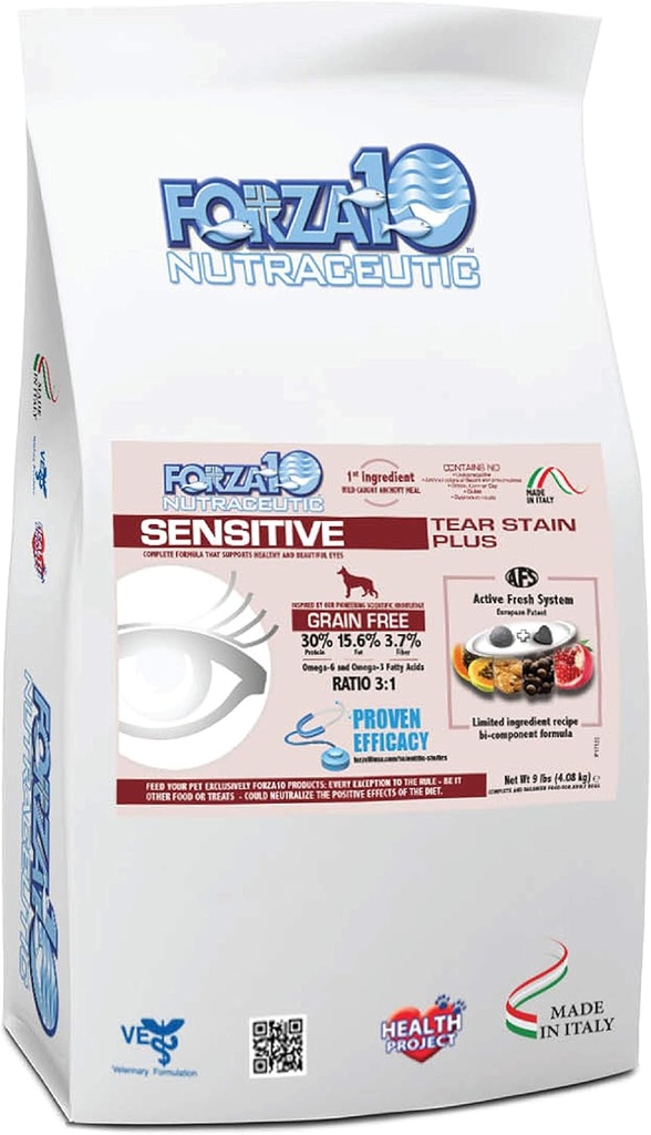 Forza10 Citlivý Slzy Grain Free Suchý Dog jídlo, Zdravý Suchý Pes jídlo určené ke snížení psa Slzy, Psí Oční péče a Slzy Odstranění (9 Pounds)